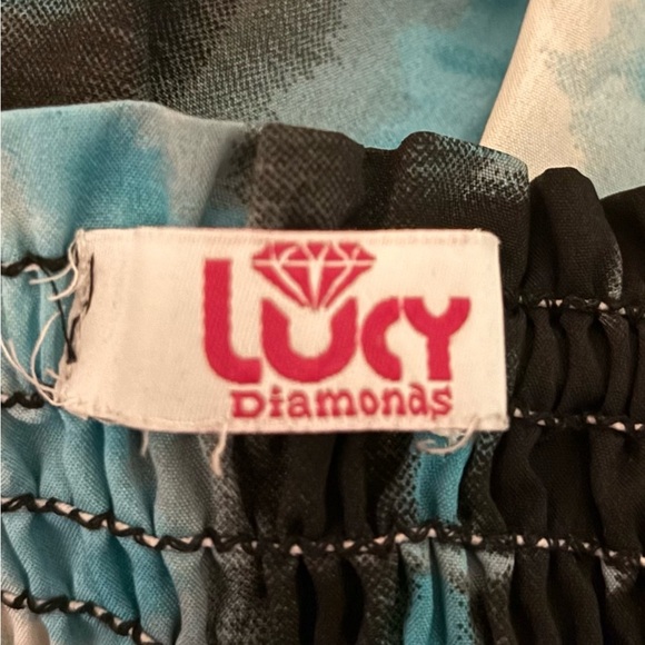 Lucy Diamonds Womens Polyester Aqua Black White Strapless Wide Leg Jumpsuit Sz L - Picture 3 of 10